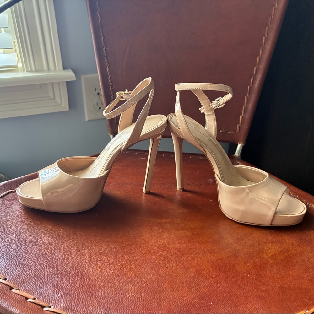 Gianni Bini Nude Patent Peep-Toe Ankle-Strap Heels